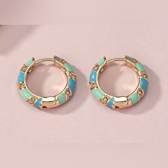 Anthropologie Jewelry - Boho blue enamel hoop earrings N561